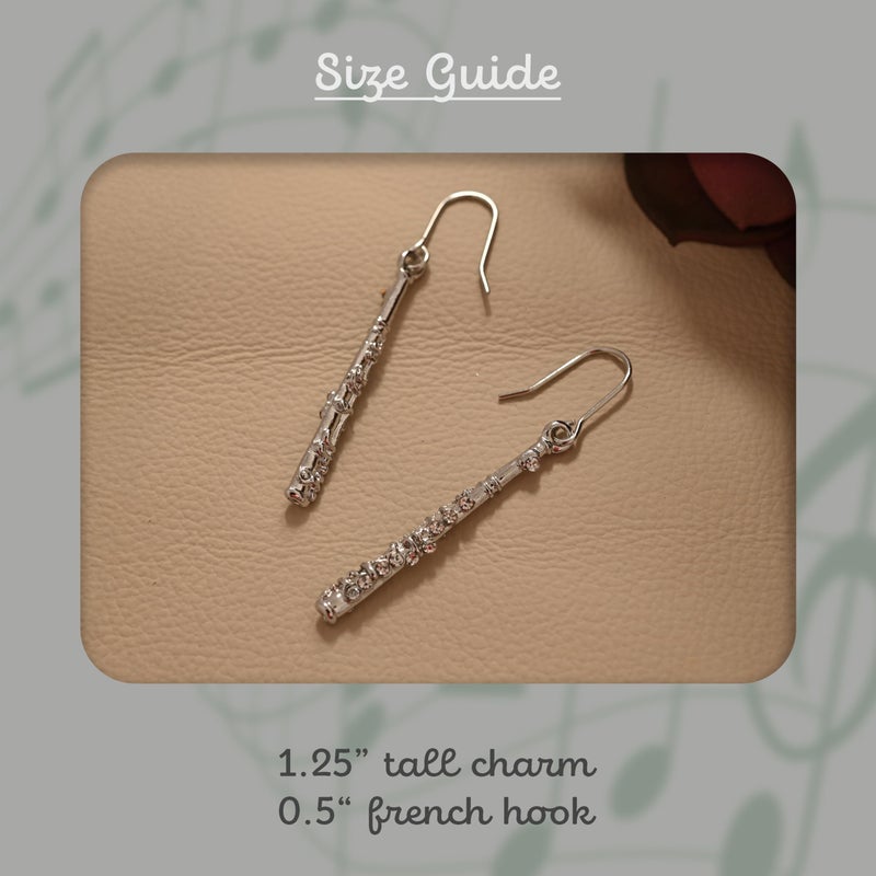 Spinningdaisy Flute Earrings â€“ Silver Plated Music Jewelry for Women â€“ Dainty Gift for Music Teacher, Band Student, or Recital - Image 2